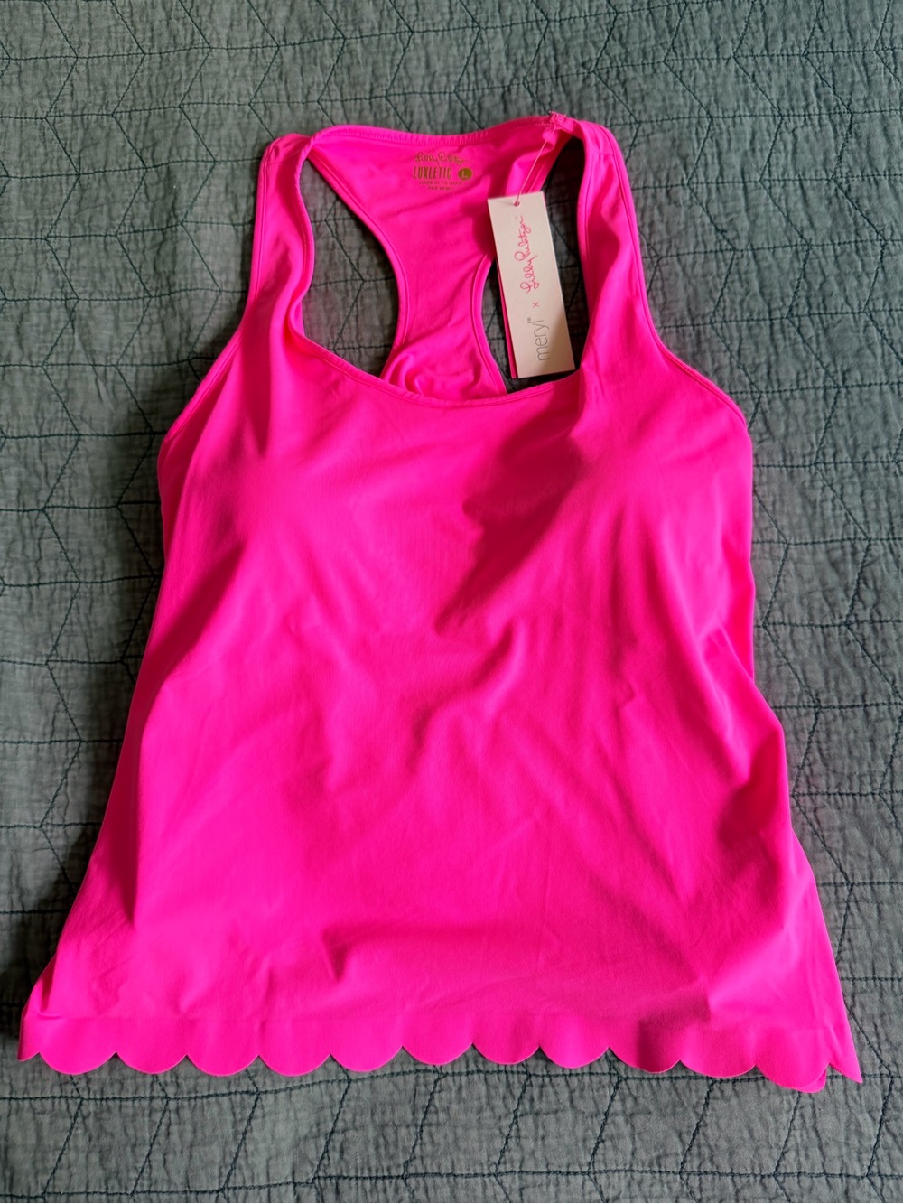 Lilly Pulitzer Neon Pink Racerback Claralee Bra Tank Top with Scallop Hem Large